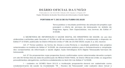 Ministério da Saúde publica Portaria e Piancó avança na oferta de serviços de Telessaúde pelo Programa “Agora Tem Especialistas”
